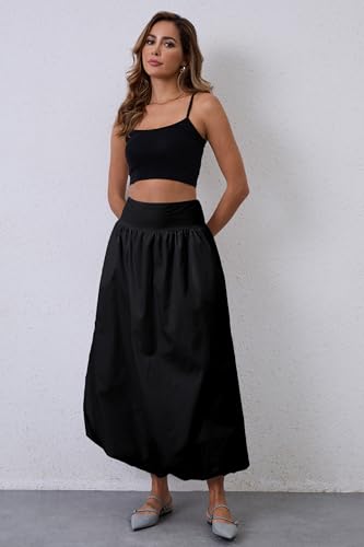 Y2K Bubble Maxi Skirts for Women A Line Long Pleated Casual Summer Skirts 2024 Elastic Waist Balloon Midi Skirt3