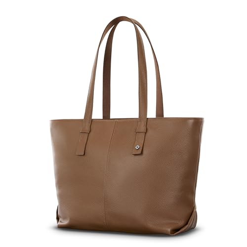 Samsonite Mobile Solutions 2 Leather Tote, Stylish Women’s Laptop and Work Bag with StackIt Strap, Padded Laptop Sleeve, Interior Organizer & Protective Feet, Soft Pebbled Leather - Cognac - image 1