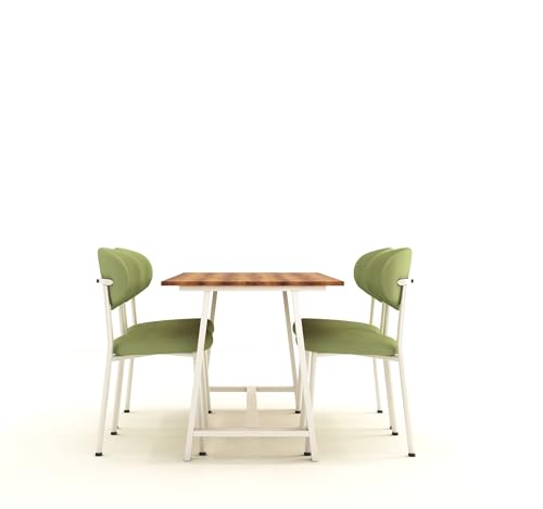 Image of Metal Frame Dining Table 4 Seater | Four Seater Dinning Table with 4 Upholstered Dining Chairs | Engineered Wood Table Top & Metal Legs | Non Scratchable Powder Coated Frame | Green