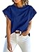 Tankaneo Womens Summer Cap Sleeve Tank Top Crew Neck Solid Casual Loose Fit Basic Tee Shirt Navy