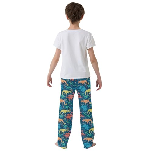 Colorful Dino Roar Boys Long Pants Soft Trousers Elastic Waist Kids Lounge Bottoms with Pockets S-XL3