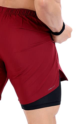 Image of FUAARK Double Layer 2 in 1 Sports Shorts with Inner Tights for Men Gym Tight Short with Pocket