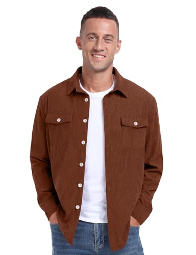 Image of Askdeer Men's Corduroy Button Down Shirts Long Sleeve Casual Shacket Jacket Western Corduroy Shirt Jacket with Flap Pockets