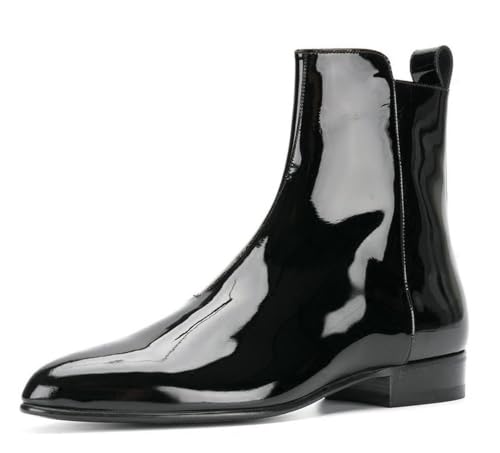 Santimon Men's Black Patent Leather Chelsea Boots - Shiny Dress Causal Ankle Boots with Side Zip, Pointed Toe Fashion Boots for Party, Stage, Prom, Clubwear, and Formal Outfits Black 8 US