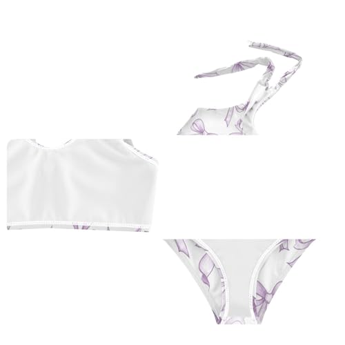 Plaaee Girls' 2 Piece Swimsuits Purple Bows Cute Bikini Set Bathing Suit 4T3