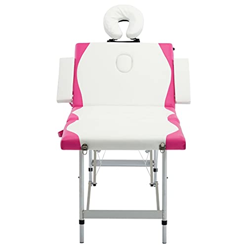 Genérico Camilla de Masaje Plegable 4 Zonas Aluminio Blanco y Rosa,Salud y Belleza,Cuidado Personal,Masaje y relajación,Mesas de masaje-110250
