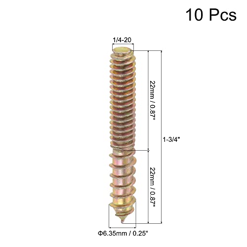Image of uxcell 1 /4-20 x 1-3 /4 inch Hanger Bolts Double Head Dowel Screw for Wood Furniture 10pcs