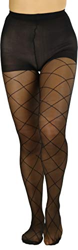 Image of ToBeInStyle Women's Argyle Checkered Diamond Rhombus Net Opaque Sheer Tights Pantyhose