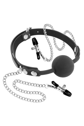 Bâillon boule silicone réglable avec pinces à seins à pression modulable
