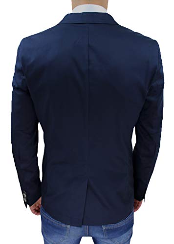 Giacca Uomo Sartoriale Blu Scuro Slim Fit Super Aderente Elegante Casual Estiva (L)