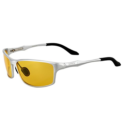 HD Polarized Anti-Glare Safety Glasses for Night Driving and outdoor activities (Silvery Frame1, Yellow)