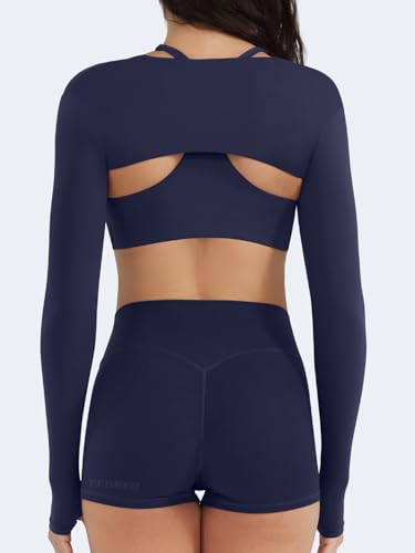 Image of YEOREO Women Crop Top Long Sleeve Bolero Open Front Workout Cropped Shirts Sports Shrug