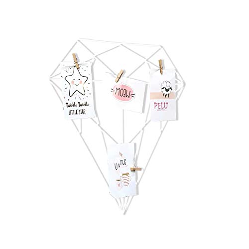 Image of Art Street White Color Diamond Shape DIY Metal Photo grid wall for photo hanging, wall decoration and display (size- 42 x 40 cm) -Photo clips included