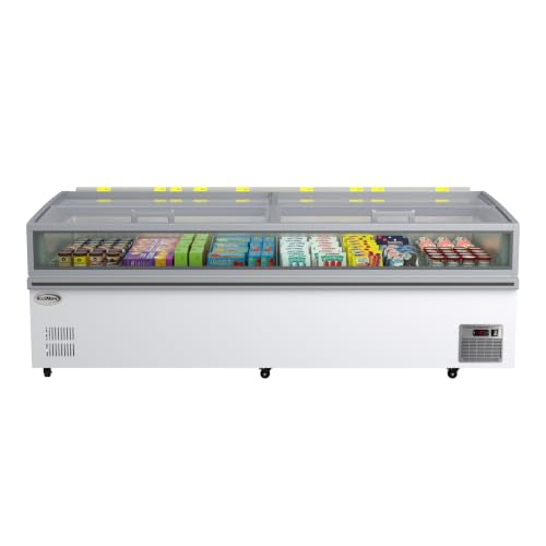 KoolMore 98 in. 38 cu. ft. Commercial Island Chest Freezer and Refrigerator, Convertible with Sliding Glass Lids, Auto Defrost, LED Lighting, White