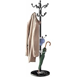 Perchero Moderno Para Oficina CASARIA® Perchero de Pie Base Mármol 14 Ganchos Giratorio 360° Colgador Ropa Sombrero Abrigos Metal 175x37cm Negro