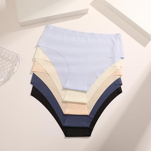 Image of UNDER THE SEA Seamless Underwear for Women Plus Size Mid Rise Lingerie Brief Sexy No Show Panties Womens Cheeky 5 Pack XS-3XL