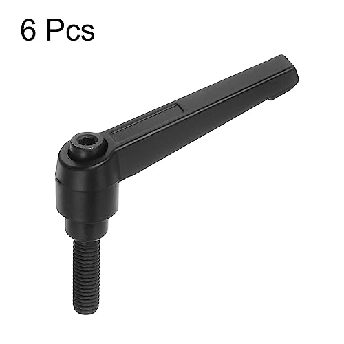 Image of HARFINGTON 6pcs Adjustable Clamping Lever Handles M8 x 20mm Male Thread Bolt Knobs Rotating Screw Locking Quick Release Ratchet Push Button Handle, Black