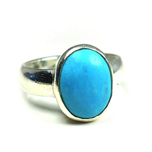 Turquoise naturelle véritable bague argent ovale pour femme