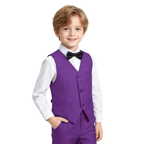 Image of Boys' Vest Slim Formal Suit Vest for Wedding Homecoming with Pockets Adjustable Back Strap, Size 2-20 Years