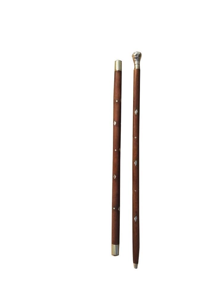 Handcrafted Walking Rule Swagger Decorative Wooden Stick with Brass Inlay Design Walking Swagger Stick Steampunk Gears 22 inch with Brass/Cap on Both end Pack of 2.