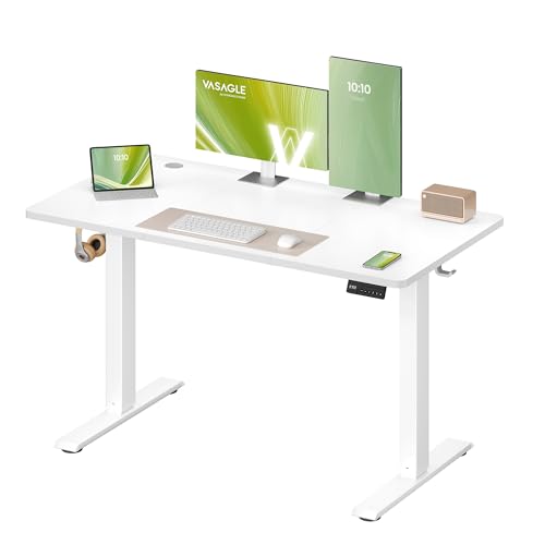 VASAGLE Scrivania Regolabile in Altezza Elettrica, Scrivania per Computer, Promemoria per Sedentarietà, Funzione Memoria con 4 Altezze, per Ufficio, 120 x 60 cm, Bianco Nuvola LSD312WZ03