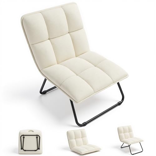 YITAHOME Klappstuhl Loungesessel Sessel Wohnzimmer, Faltbarer Ohrensessel mit Griff & Weichem Komfortpolster, Tragbar bis 150 kg, Platzsparend, Ohne Montage für Zuhause/Büro, Beige, 73×59×70 cm