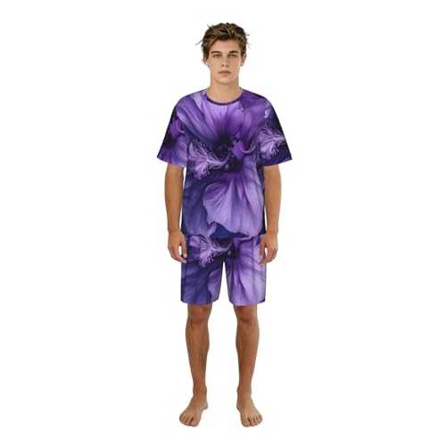 Pyjama 2 pièces court pour homme violet imprimé chic pour les nuits d'été