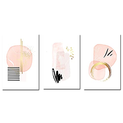 Toile peinture abstraite rose et or, affiche aquarelle art mural pour salon 50x70cm x3