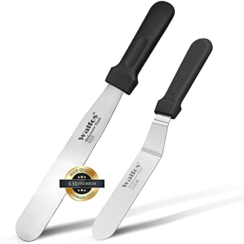 WALFOS Cake Decorating Icing Spatula, Stainless Steel Blade Spatulas Baking and Cake Decorating Supplies - Multipurpose Use for Home, Bakery or Kitchen(Angle 15cm + Straight 20 cm)
