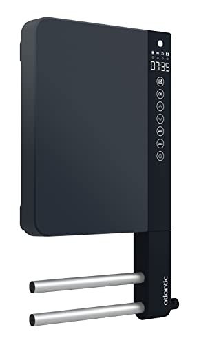 Atlantic, Sèche-serviettes soufflant noir 2 barres 1800W (800W+1000W) TELIA, un format mini pour un maximum de fonctionnalités, Boitier de commande à...