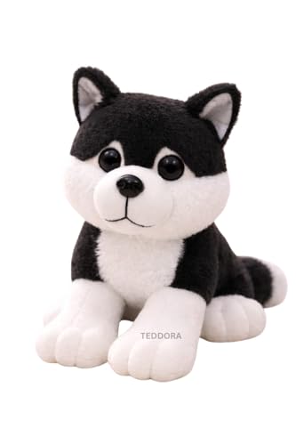 Image of Husky Dog Soft Toy for Girls Boys Kids,Black,Husky with Glitter Eye Animal Plush Stuffed Baby Teddy Gift Birthday, 30 cm