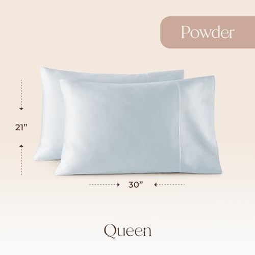 Image of 100% Organic Cotton Pillow Cases Queen Size Set of 2 - 100% Cotton Pillowcases GOTS Certified 300 Thread Count - Naturally Cooling Comfortable Breathable & Soft Pillow Cases (Powder Blue, Queen)