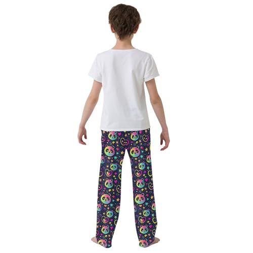 Pajama Bottoms, Neon Color Panda Pattern Sleeping Pant Lounge Wear Pajamas Long Pants Sleepwear Pjs3