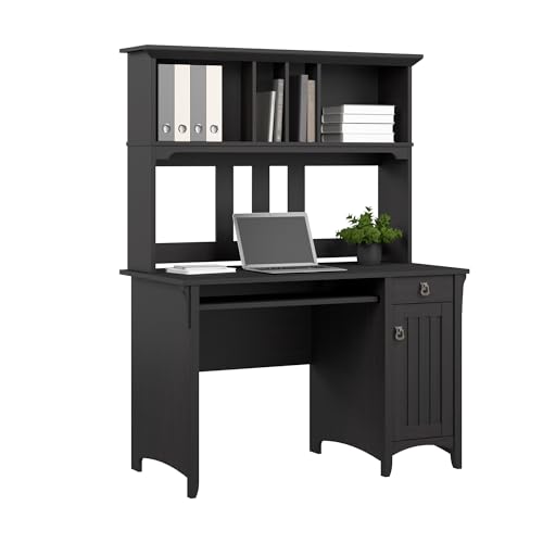 Bush Home Salinas Computer Desk with Hutch | Study Table with Drawers, Cabinets & Pullout Keyboard/Laptop Tray | Modern Home Office Desk in Vintage Black | Work Desk with Storage