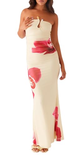 Image of Cut Out Maxi Tube Dresses for Women Sexy Y2k Strapless Backless Bodycon Long Dress Summer Sleeveless Hollow Sundress