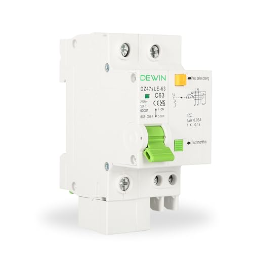 DEWIN Interruptor Automático Diferencial,1P+N 63A RCBO Disyuntor Diferencial Interruptor Diferencial Doméstico con Protección contra cortocircuitos,Protección de Sobrecarga