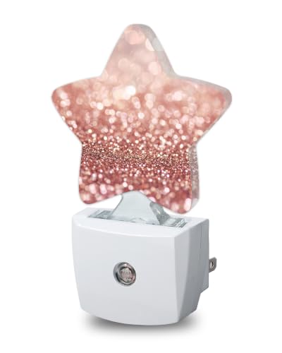 Image of Star Night Light Plug in, Pink Glittering Dusk to Dawn Sensor Night Light, Soft Glow Lamp for Kids Bedroom Nursery Hallway Bathroom, Energy Saving Compact Design