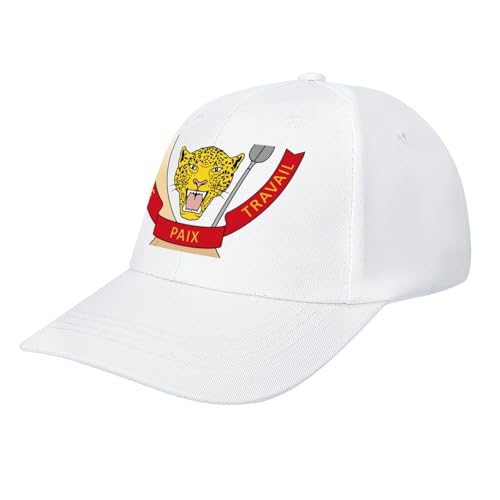 Casquette Sportive Polyester Respirante - République démocratique du Congo Insigne National modèle - Visière Courbée - Réglage par Boucle à l'Arrière - Style Urbain,Blanc