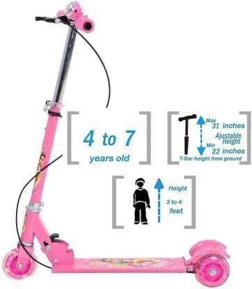 NexVox Nex Vox Kick Scooter for Kids 3 Wheeler Foldable Kick Skating Cycle with Brake and Bell, LED on Wheels and Height Adjustable for Boys and Girls for 3-7 Years (Pink) 2