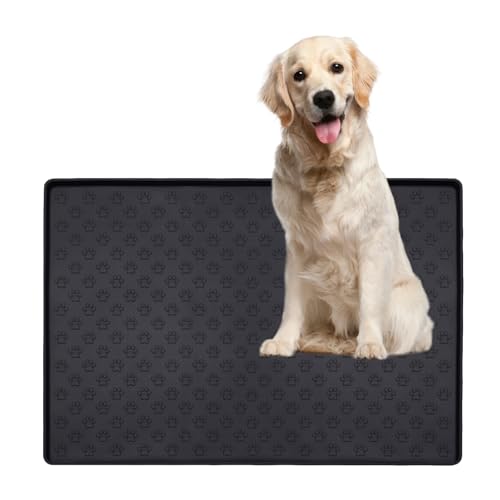 BaraRose 犬 トイレトレー シリコン ワイド トイレトレー ワイド 【可愛い肉球柄 &】エッジ加工で漏れ安心 トイレマット ペットシーツ お手入れ簡単 (ブラック, 60x80cm)