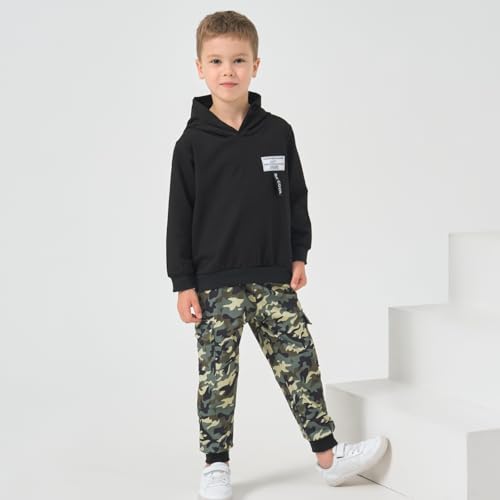 Image of Boys 2 Piece Outfits Long Sleeve Hooded Sweatshirt Top Camouflage Sweatpants Fall Winter Clothing Set 5-10T