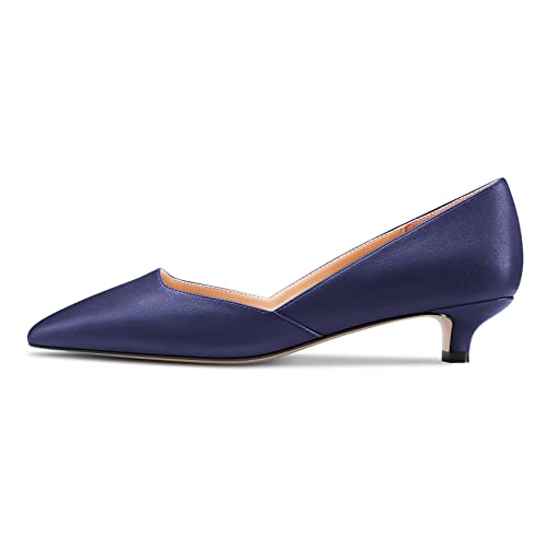 NobleOnly Women Kitten Low Heel Pointed Toe Pumps Slip-on Wedding Office 1.4 Inches Heels2