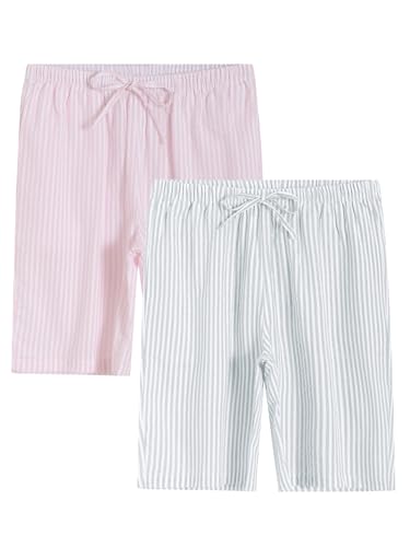 Image of Latuza Women's Cotton Bermuda Long Pajama Shorts Seersucker PJ Sleep Shorts