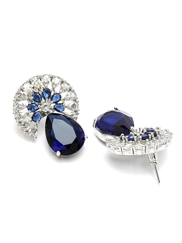 Image of Karatcart Silver Tone Diamond Shape Pink and Blue Carved Stone Studded Drop Earrings for Women