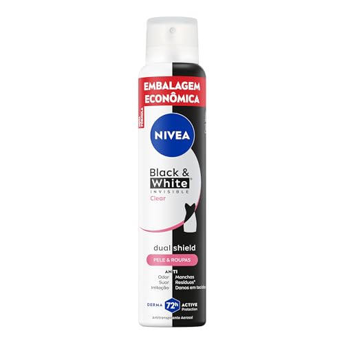 NIVEA Desodorante Antitranspirante Aerossol Black & White INVISIBLE Clear 200ml, Proteção 72h, Contra Suor e Odor, Anti-manchas