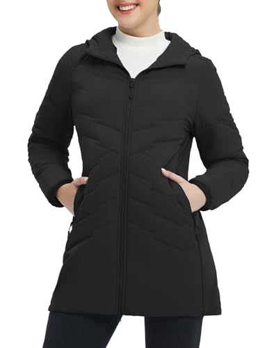 baleaf Women's Long Puffer Quilted Outerwear Water Resistant Winter Warm Coat Lightweight Puffy Jackets with Hood Outdoor Black 2XL