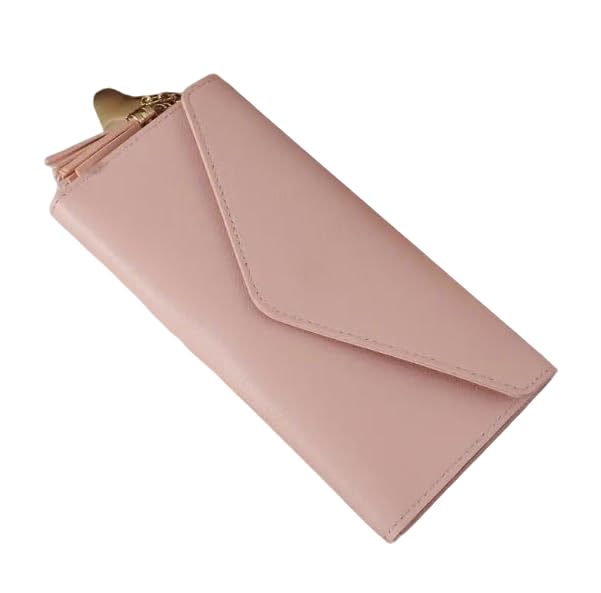 Mothers Day Gifts,Wallet Women, Women’s Stylish Tri-Fold Wallet with Heart Charm – Multi-Card, Coin Pocket, Synthetic Leather & Nylon Lining (Light Pink)