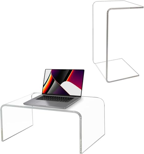 Clear Acrylic End Table, 20' L x 12' W x 12' H x 0.5' Thick C-Shape Clear Side Tables, Modern Lucite Coffee Table for Living Room, Bedroom, Bathroom, Office, Kitchens No Installation (1pcs)