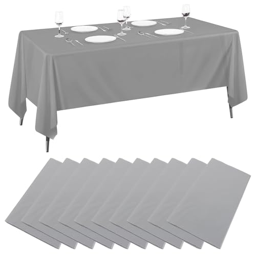 LDHHYH Lot de 10 Nappes Jetables Grishes, 137cm x 274cm Nappe Grishe Rectangulaire, appe Plastique pour Table Rectangulaire de 8 Pieds, Nappes en PE Gris pour...