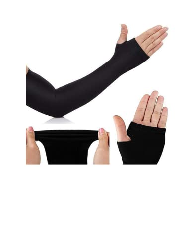Image of Khillayox Full Arm Sleeves For Men And Women (1 pair) /Sports Arm gloves protects from Sun Burn And skin Tan /UV Sunblock Protection Cotton Gloves Skin And Black Color